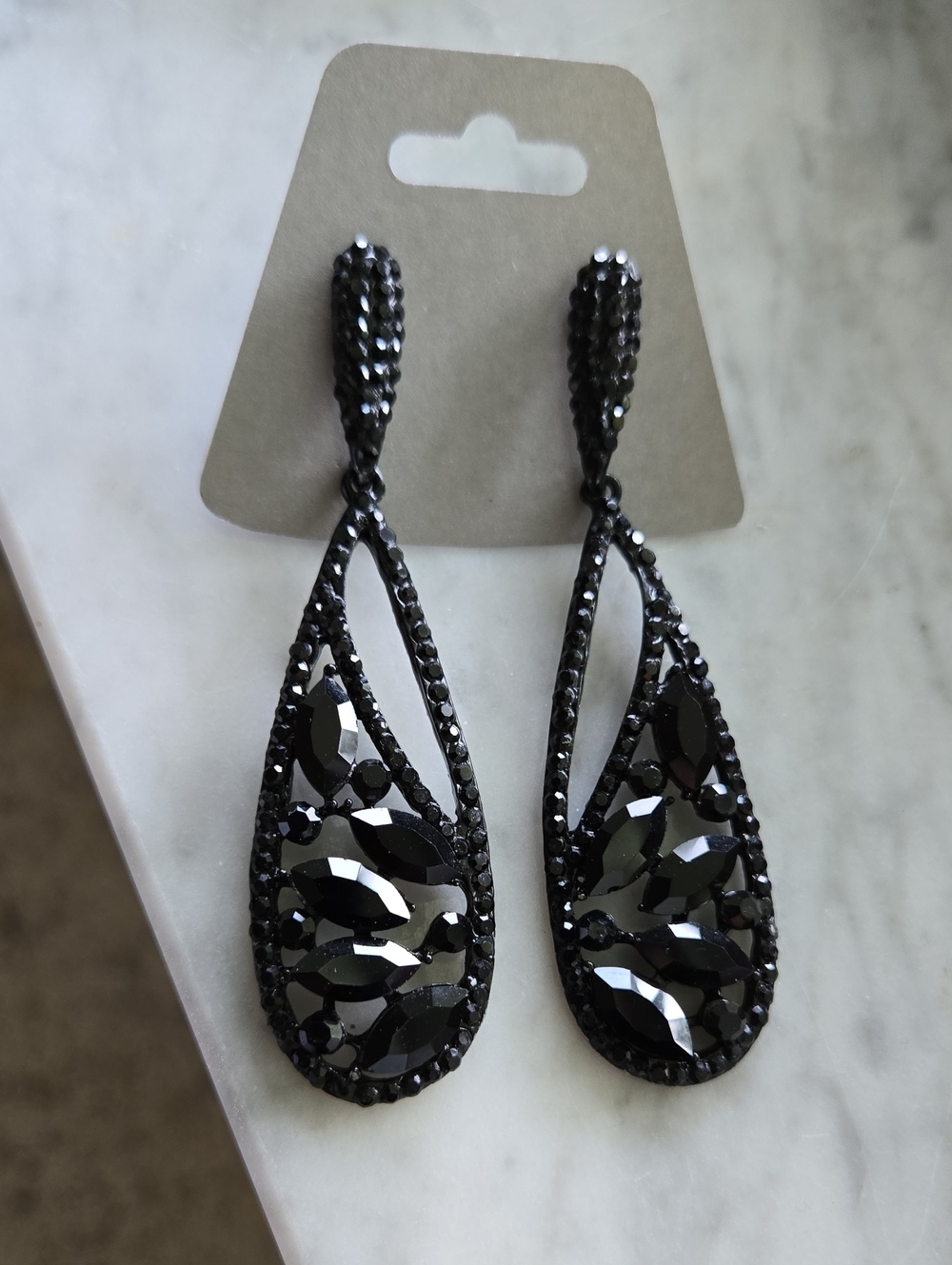 Black Teardrop Marquise Crystal Dangle Earrings